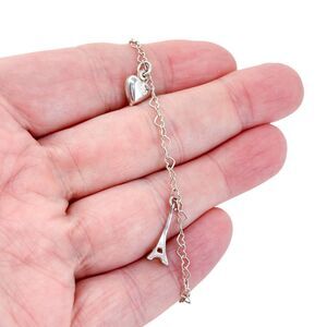 Estate Italy Sterling Silver 925 Eiffel Tower & Heart Charm Bracelet 7.5”